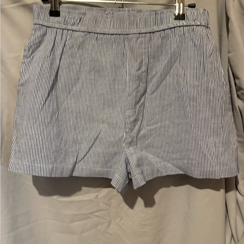 Le Lis Blue and White Striped Cotton Shorts